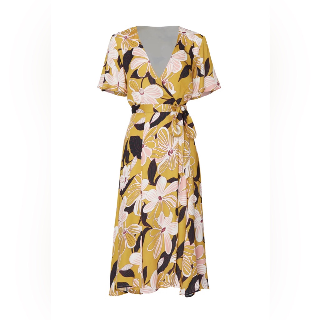 Slate & Willow Mod Daisy Floral Print Flutter Sleeve Wrap Midi Dress Size Xl